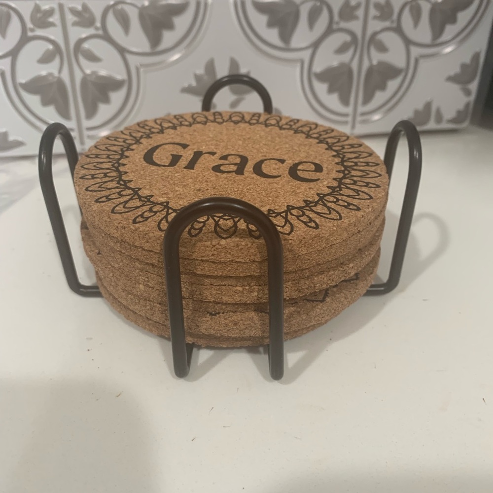 Cork Coasters with inspirational words set of 8